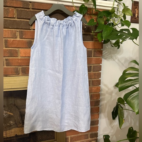 🛍️ light blue 100% Linen  dress with adjustable neck line - Picture 5 of 10